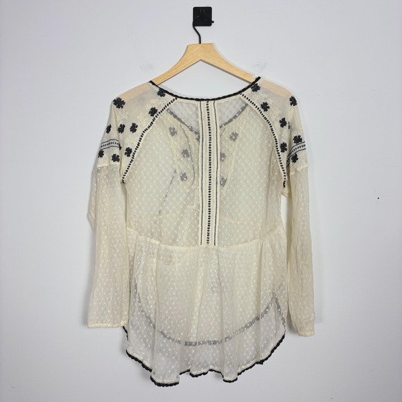 Free People Star Dust Mesh Roses Are Red Embellished Gauze Lace Up Tunic‎ Top XS - Picture 6 of 6